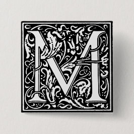 Renaissance Style Alphabet Letter M - Button