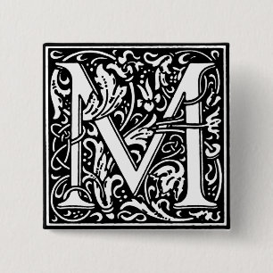 Renaissance Style Alphabet Letter M - Button