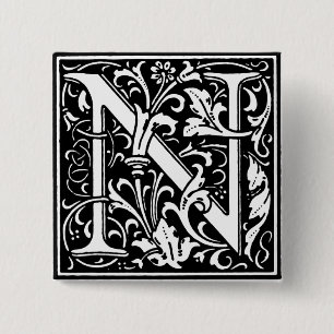 Renaissance Style Alphabet Letter N - Button