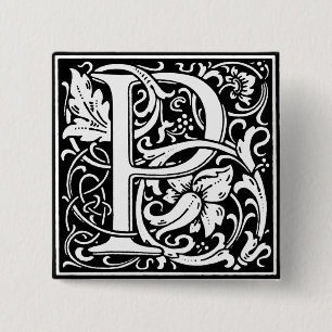Renaissance Style Alphabet Letter P - Button