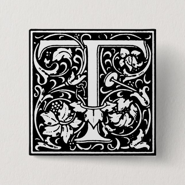 Renaissance Style Alphabet Letter T - Button (Vorderseite)