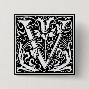 Renaissance Style Alphabet Letter V - Button
