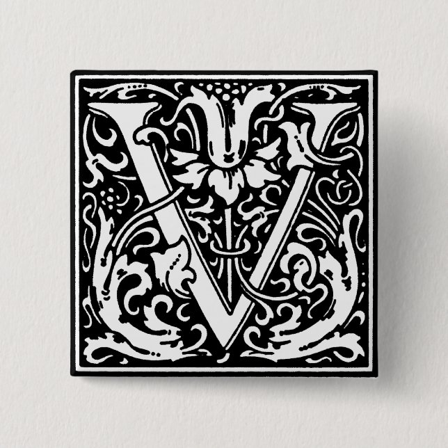 Renaissance Style Alphabet Letter V - Button (Vorderseite)