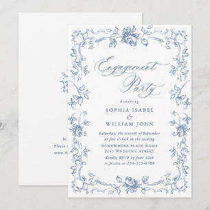 Renaissance Verziert Dusty Blue ENGAGEMENT PARTEI Einladung