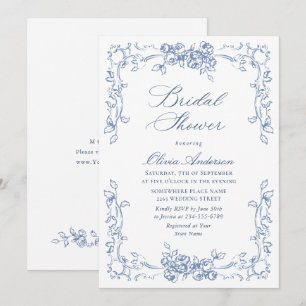 Renaissance Verziert Dusty Blue Floral Brautparty Einladung