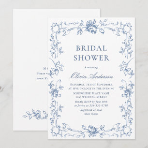 Renaissance Verziert Dusty Blue Floral Brautparty Einladung