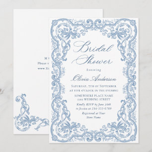 Renaissance Verziert Dusty Blue Floral Brautparty Einladung