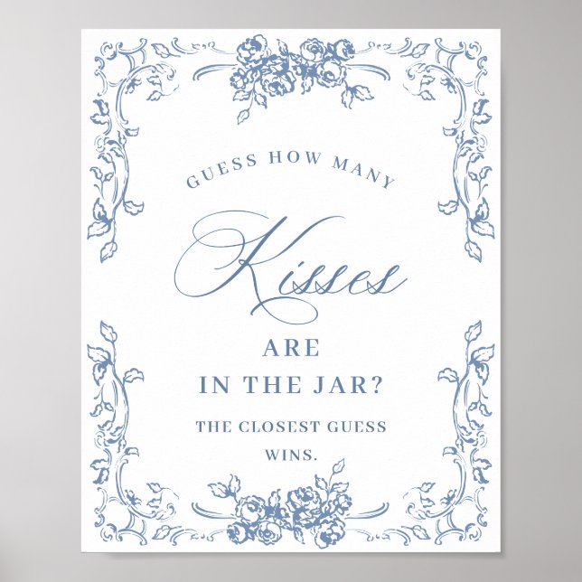 Renaissance Verziert Dusty Blue Floral Brautparty Poster (Vorne)