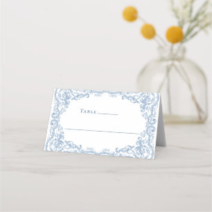 Renaissance Verziert Dusty Blue Floral Wedding Platzkarte