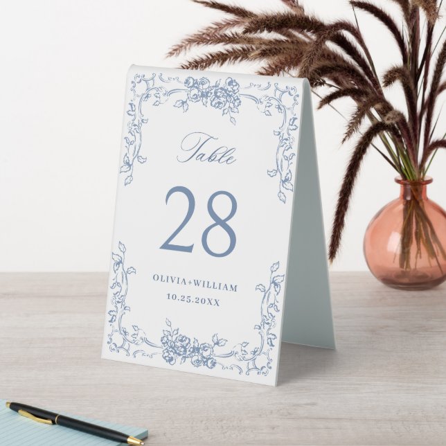 Renaissance Verziert Dusty Blue Floral Wedding Tischaufsteller (In Situ (Tisch))