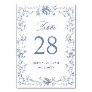 Renaissance Verziert Dusty Blue Floral Wedding Tischnummer