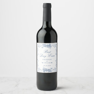 Renaissance Verziert Dusty Blue Floral Wedding Weinetikett