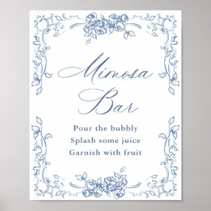 Renaissance Verziert Dusty Blue Mimosa Bar Sign Poster