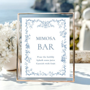 Renaissance Verziert Dusty Blue Mimosa Bar Sign Poster