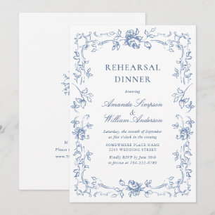 Renaissance Verziert Dusty Blue Probe Dinner Einladung