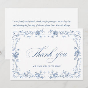 Renaissance Verziert Floral Dusty Blue Wedding Dankeskarte