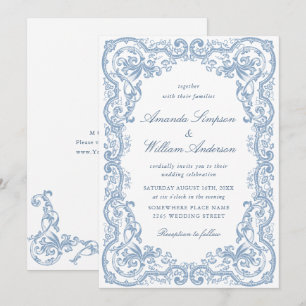 Renaissance Verziert Floral Dusty Blue Wedding Einladung