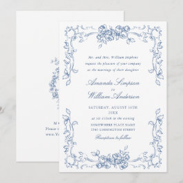 Renaissance Verziert Floral Dusty Blue Wedding Einladung