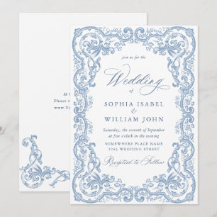 Renaissance Verziert Floral Dusty Blue Wedding Einladung