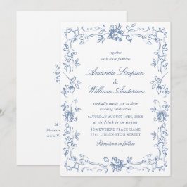 Renaissance Verziert Floral Dusty Blue Wedding Einladung