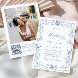 Renaissance Verziert Floral Dusty Blue Wedding Einladung