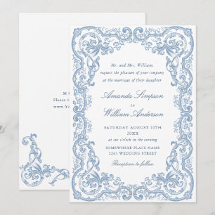 Renaissance Verziert Floral Dusty Blue Wedding Einladung