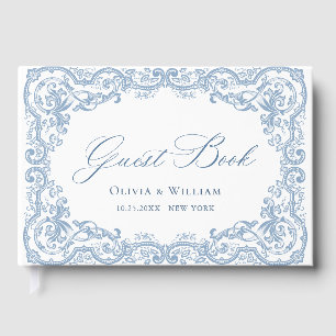 Renaissance Verziert Floral Dusty Blue Wedding Gästebuch
