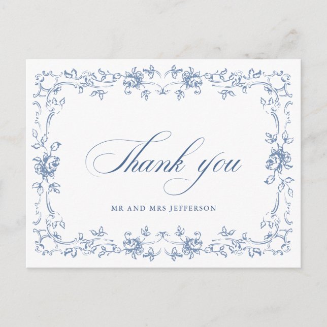 Renaissance Verziert Floral Dusty Blue Wedding Postkarte (Vorderseite)