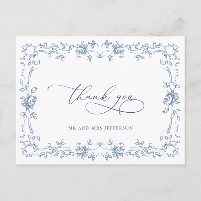 Renaissance Verziert Floral Dusty Blue Wedding Postkarte (Vorderseite)