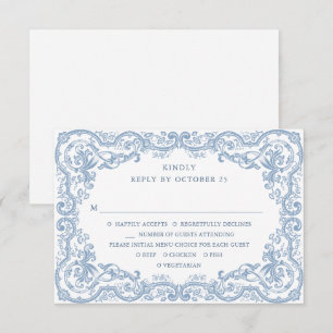 Renaissance Verziert Floral Dusty Blue Wedding RSVP Karte