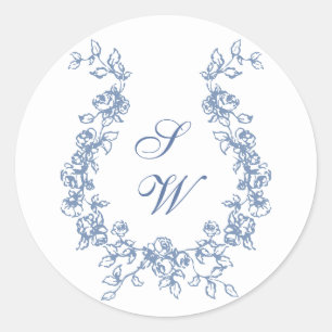 Renaissance Verziert Floral Dusty Blue Wedding Runder Aufkleber