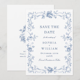 Renaissance Verziert Floral Dusty Blue Wedding Save The Date