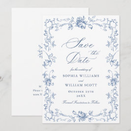 Renaissance Verziert Floral Dusty Blue Wedding Save The Date