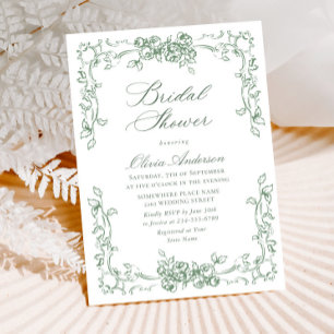 Renaissance Verziert Sage Green Floral Brautparty Einladung