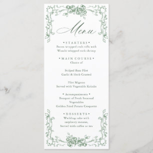 Renaissance Verziert Sage Green Floral Wedding Menükarte