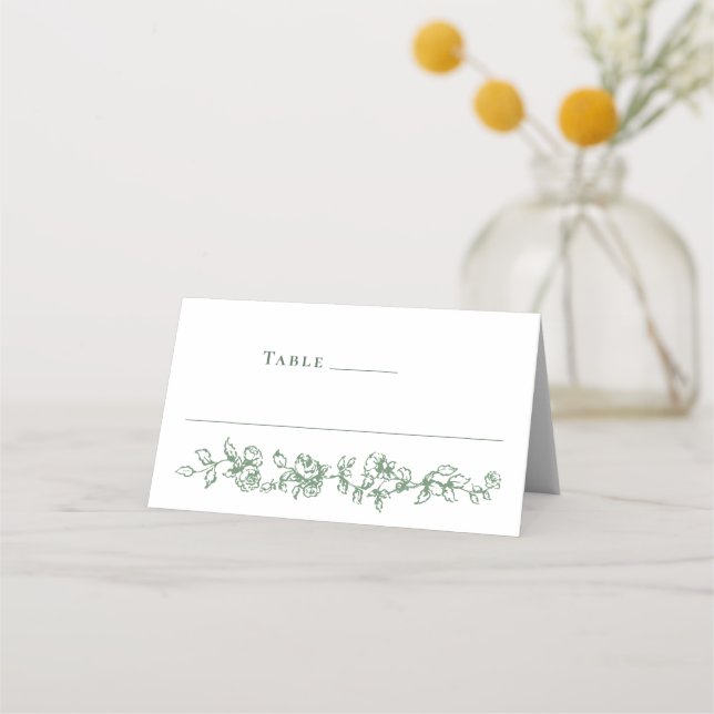 Renaissance Verziert Sage Green Floral Wedding Platzkarte (Vorderseite)