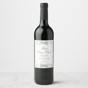 Renaissance Verziert Sage Green Floral Wedding Weinetikett