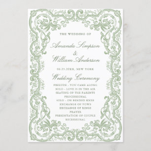 Renaissance Verziert Sage Green Wedding Zeremonie Programm