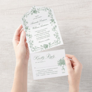 Renaissance Verzierte Blumenfeier Grüne Hochzeit All In One Einladung