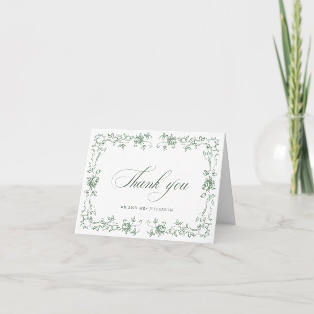 Renaissance Verzierte Blumenfeier Grüne Hochzeit Dankeskarte (Vorderseite)
