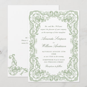 Renaissance Verzierte Blumenfeier Grüne Hochzeit Einladung