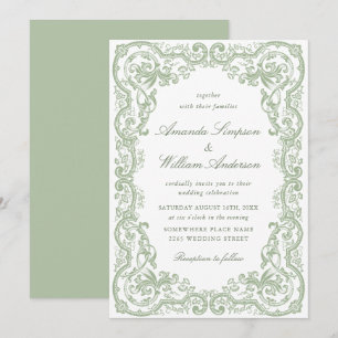Renaissance Verzierte Blumenfeier Grüne Hochzeit Einladung