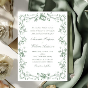 Renaissance Verzierte Blumenfeier Grüne Hochzeit Einladung