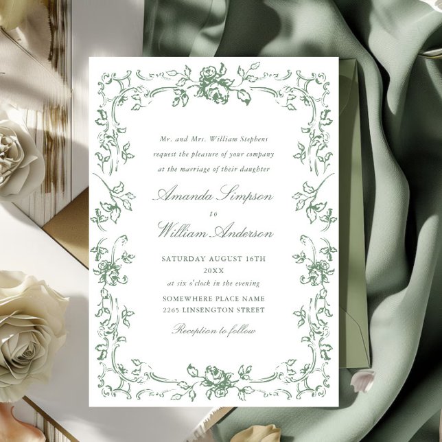 Renaissance Verzierte Blumenfeier Grüne Hochzeit Einladung (Von Creator hochgeladen)