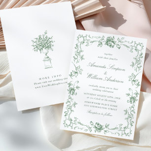 Renaissance Verzierte Blumenfeier Grüne Hochzeit Einladung