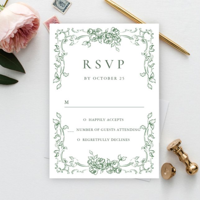 Renaissance Verzierte Blumenfeier Grüne Hochzeit RSVP Karte (Von Creator hochgeladen)