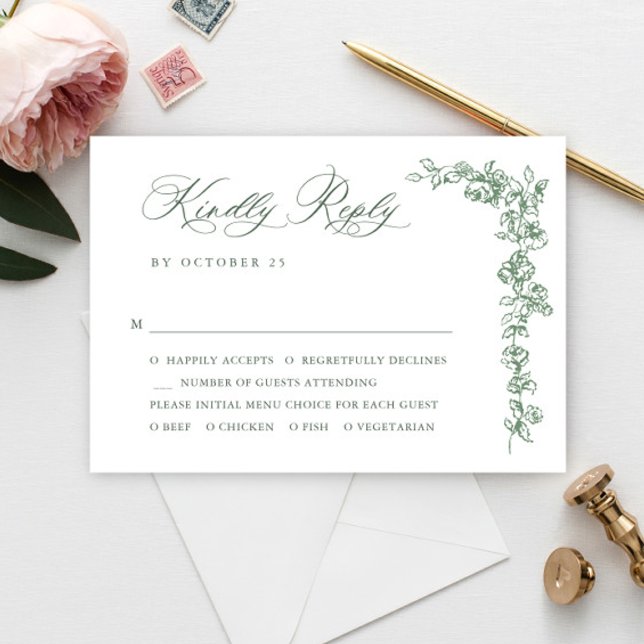 Renaissance Verzierte Blumenfeier Grüne Hochzeit RSVP Karte (Von Creator hochgeladen)