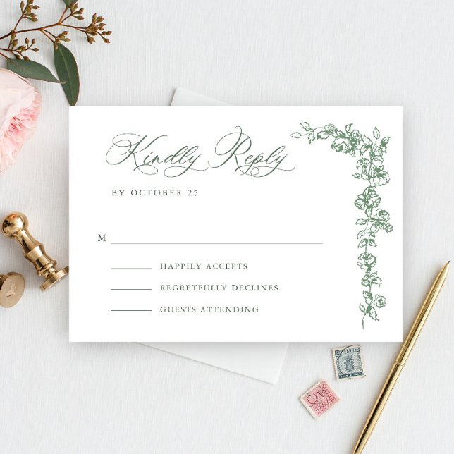 Renaissance Verzierte Blumenfeier Grüne Hochzeit RSVP Karte (Von Creator hochgeladen)