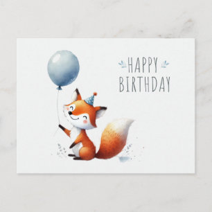 Renard adorable avec Balloon Carte d'anniversaire