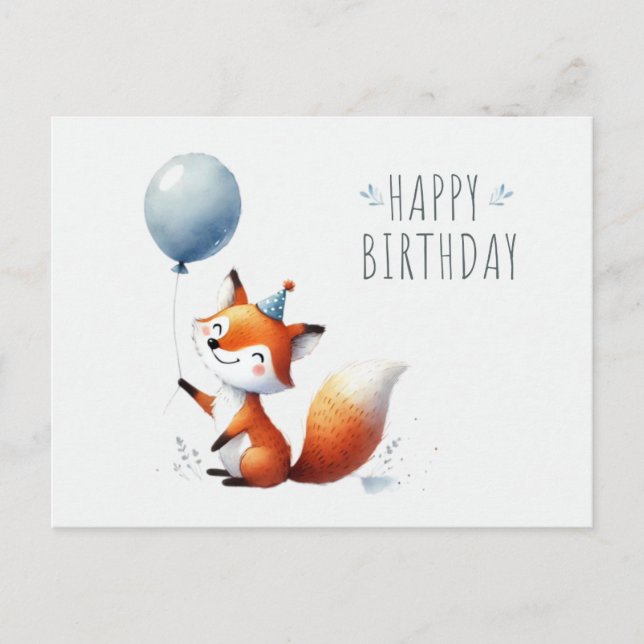 Renard adorable avec Balloon Carte d'anniversaire (Devant)